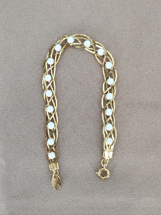 Avon Jewelry - Vintage Avon Gold-Tone Braided Bracelet with White Faux Pearls